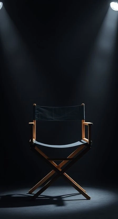 Wooden director's chair highlighted by two bright spotlights. Represents the authority of a digital marketing expert in Dubai