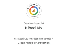The google analytics certificate, representing Nihaal's certification as a skilled digital marketing expert in Dubai